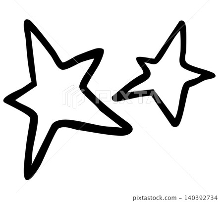 Hand drawn two star outlines for kid colouring book, decoration, cartoon, comic, sky and clouds, plush toy, kid doll, sticker, cute patch, badge, brooch, shirt print, icon, pin, tattoo 140392734