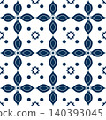 Seamless Blue Geometric Floral Tile Pattern with Mediterranean Inspired Ornament 140393045