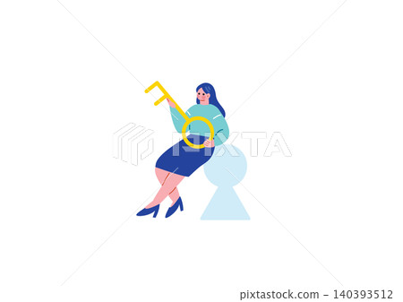 一位女士手持一把大鑰匙的插圖 一位女士手持一把大鑰匙的插圖 140393512