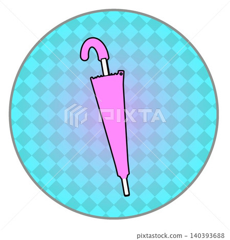 An illustration of a closed umbrella with a circular background. 140393688
