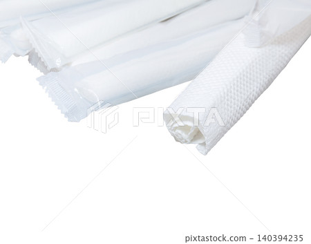 Disposable wet wipes, roll-type hand towels [white background, cutout] 140394235