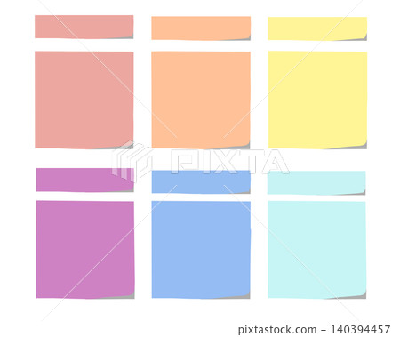 A set of pastel-colored sticky notes with simple illustrations. A set of pastel-colored sticky notes with simple illustrations. 140394457