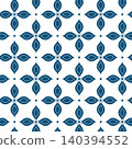 Seamless Navy Blue Geometric Floral Tile Pattern on White Background 140394552