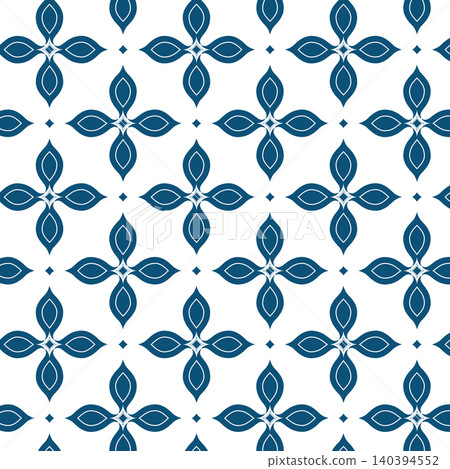 Seamless Navy Blue Geometric Floral Tile Pattern on White Background Seamless Navy Blue Geometric Floral Tile Pattern on White Background 140394552