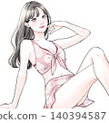 Woman sitting in a swimsuit_pink 140394587
