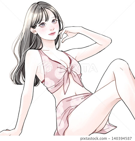 穿著粉紅色泳衣的女子 140394587