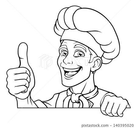 Chef Baker Cartoon Cook Mascot Man Menu Sign Board Chef Baker Cartoon Cook Mascot Man Menu Sign Board 140395020