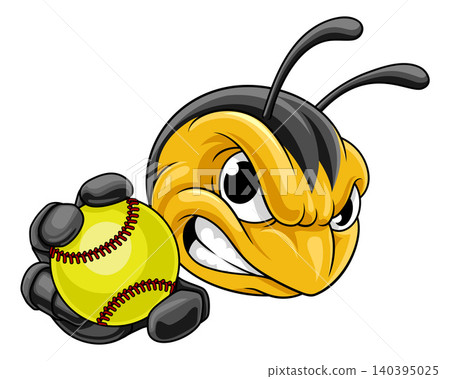 Bee Hornet or Wasp Insect Softball Ball Mascot 140395025