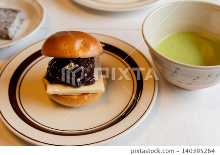 Anko butter sandwich and matcha Japanese sweets set Anko butter sandwich and matcha Japanese sweets set 140395264