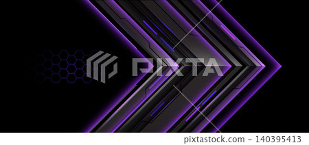 Abstract purple grey arrow metallic direction technology futuristic cyber on black with hexagon mesh design modern on black background vector Abstract purple grey arrow metallic direction technology futuristic cyber on black with hexagon mesh design modern on black background vector 140395413