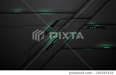 Abstract green light power black circuit circle mesh technology connected lines electronics elements digital on grey metallic background vector Abstract green light power black circuit circle mesh technology connected lines electronics elements digital on grey metallic background vector 140395418