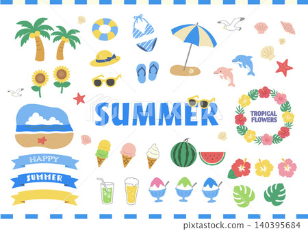 Summer-themed illustration set, summer-themed collection, flat design. Summer-themed illustration set, summer-themed collection, flat design. 140395684