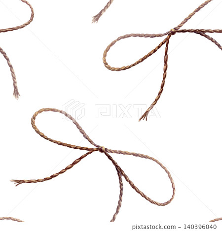 Vintage twine bow seamless pattern watercolor illustration. Craft string ribbon for organic pharmacy branding, handmade soap packaging design, rustic gift wrapping paper, eco wellness print Vintage twine bow seamless pattern watercolor illustration. Craft string ribbon for organic pharmacy branding, handmade soap packaging design, rustic gift wrapping paper, eco wellness print 140396040