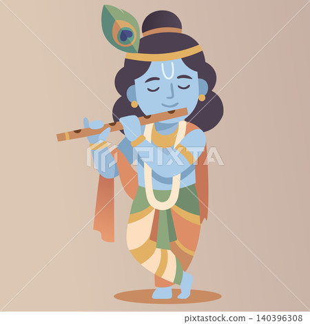 Divine vector illustration of young lord krishna playing bamboo flute with melodic charm Divine vector illustration of young lord krishna playing bamboo flute with melodic charm 140396308