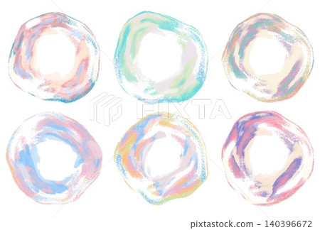 Pastel-colored, hand-drawn style soap bubbles and watercolor circular frame set Pastel-colored, hand-drawn style soap bubbles and watercolor circular frame set 140396672