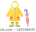 Illustration of a yellow raincoat and umbrella 140396695