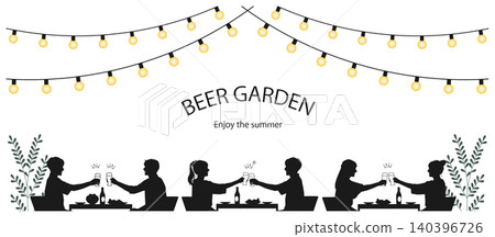 白色背景上的啤酒花園裡人們舉杯慶祝的剪影插圖(向量圖)(夏季) 白色背景上的啤酒花園裡人們舉杯慶祝的剪影插圖(向量圖)(夏季) 140396726