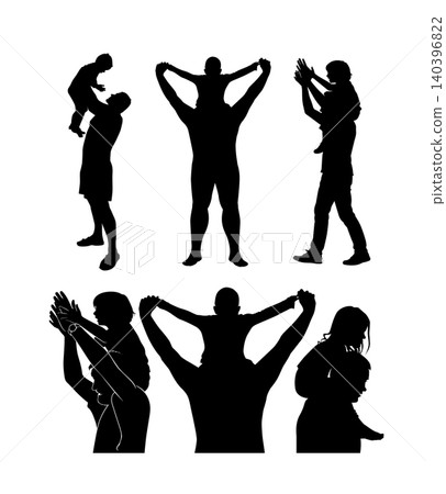 Silhouette of son and father. Silhouette of a son and child on his father's shoulders. Happy Father's Day. vector illustration. hand drawn. Not AI. Silhouette of son and father. Silhouette of a son and child on his father's shoulders. Happy Father's Day. vector illustration. hand drawn. Not AI. 140396822