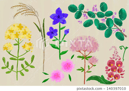 Hand-drawn illustration of flowers: The Seven Flowers of Autumn Hand-drawn illustration of flowers: The Seven Flowers of Autumn 140397010