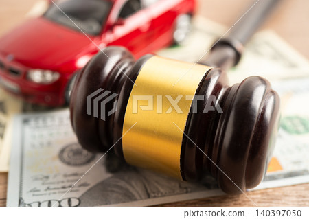 Hammer gavel judge and Euro banknote money with car vehicle accident, insurance coverage claim lawsuit court case. Hammer gavel judge and Euro banknote money with car vehicle accident, insurance coverage claim lawsuit court case. 140397050