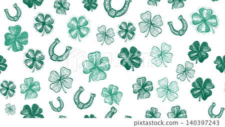 St. Patricks Day, clover pattern on white. Hand drawn illustrations St. Patricks Day, clover pattern on white. Hand drawn illustrations 140397243
