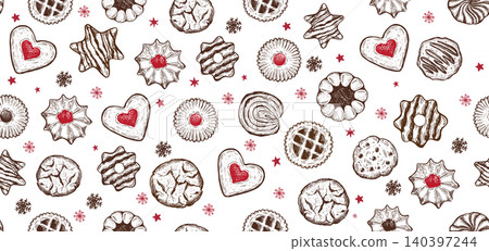 Cookie pattern on white, hand drawn illustration. Cookie pattern on white, hand drawn illustration. 140397244