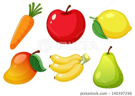 Colorful Vector Fruits and Carrot Illustration on White Background Colorful Vector Fruits and Carrot Illustration on White Background 140397298