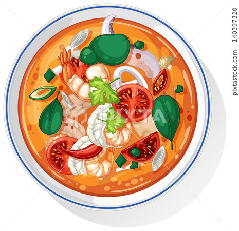 Vector Illustration of Asian Seafood Soup Vector Illustration of Asian Seafood Soup 140397320