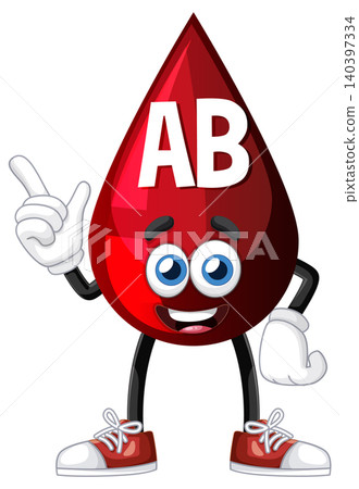 Cartoon AB Blood Drop Mascot Pointing Upward Cartoon AB Blood Drop Mascot Pointing Upward 140397334