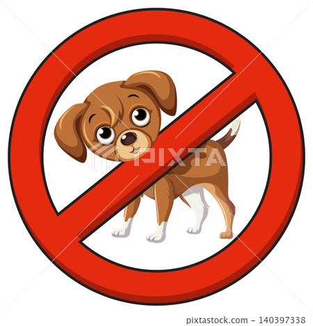 No Dogs Allowed Sign with Cartoon Puppy Illustration 140397338