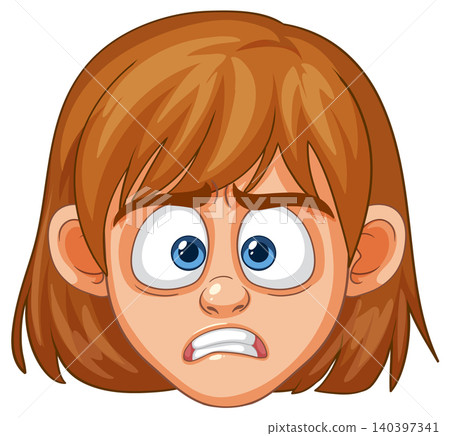 Cartoon Girl With Brown Hair Showing Worried Expression 140397341
