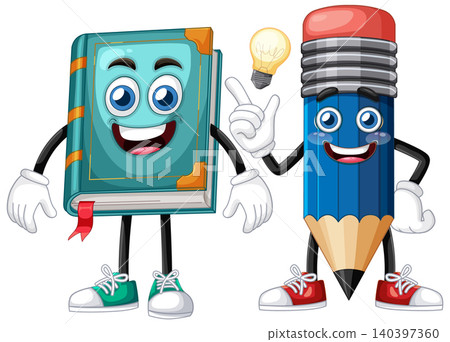 Cheerful Book and Pencil Characters Cheerful Book and Pencil Characters 140397360