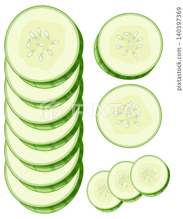 Stacked and Scattered Cucumber Slices Vector Illustration 140397369
