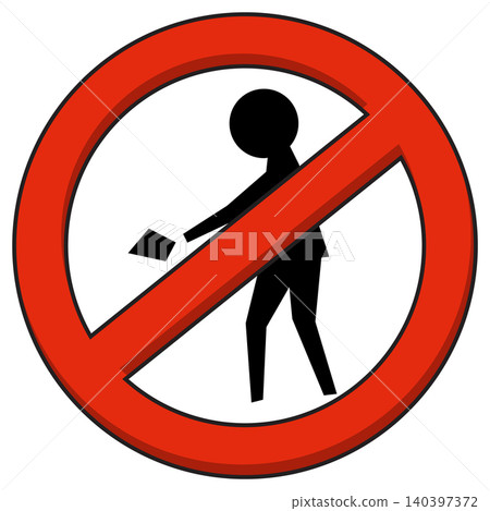 No Littering Sign with Stick Figure and Red Prohibition Symbol No Littering Sign with Stick Figure and Red Prohibition Symbol 140397372