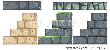 Cartoon Stone and Brick Wall Platform Game Assets Cartoon Stone and Brick Wall Platform Game Assets 140397375