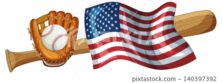 Baseball and American Flag Vector Illustration Baseball and American Flag Vector Illustration 140397392