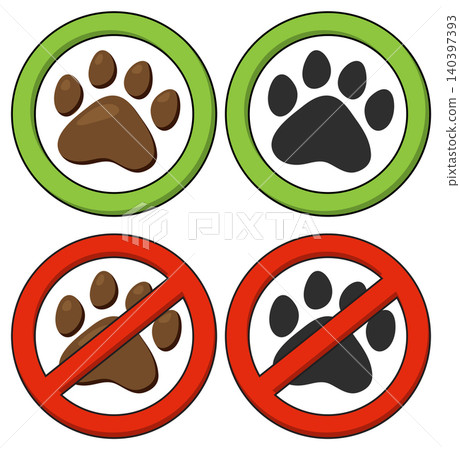 Animal Paw Print Icons With Approval and Prohibition Signs 140397393