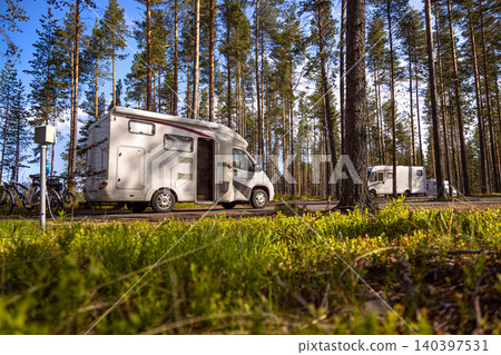 Family vacation travel RV, holiday trip in motorhome, Caravan car Vacation. Family vacation travel RV, holiday trip in motorhome, Caravan car Vacation. 140397531