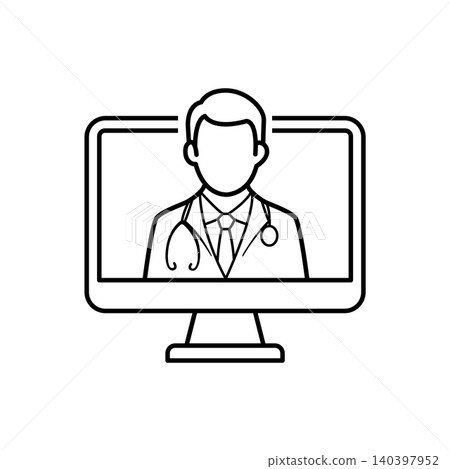Telehealth Online Doctor Presentation Line Icon Telehealth Online Doctor Presentation Line Icon 140397952