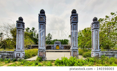 Gate Columns At Mausoleum Of Lord Nguyen Hoang (Also Called Truong Co Mausoleum) In Hue, Vietnam. Gate Columns At Mausoleum Of Lord Nguyen Hoang (Also Called Truong Co Mausoleum) In Hue, Vietnam. 140398003