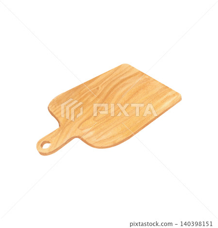 Watercolor wooden cutting board illustration isolated on white. Hand drawn rustic kitchen serving board clipart Watercolor wooden cutting board illustration isolated on white. Hand drawn rustic kitchen serving board clipart 140398151