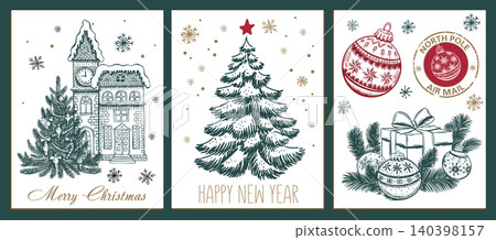 Christmas tree, toy, set, Hand drawn illustration Christmas tree, toy, set, Hand drawn illustration 140398157