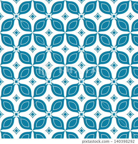 Seamless Turquoise Geometric Floral Tile Pattern with Retro Mediterranean Style Seamless Turquoise Geometric Floral Tile Pattern with Retro Mediterranean Style 140398292