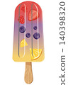 Colorful Frozen Treat with Mixed Fruits: A Summertime Delight of Strawberries, Blueberries, and Oranges for Refreshing Enjoyment 140398320
