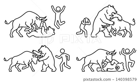 Bull and bear market financial stock trend concept, investor emotion illustration vector Bull and bear market financial stock trend concept, investor emotion illustration vector 140398579