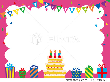 [Vector] Birthday party background with "HAPPY BIRTHDAY" text, predominantly pink (landscape orientation) 140398976