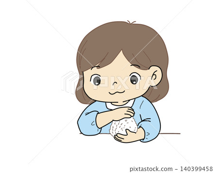 A cute girl character illustration making rice balls. A cute girl character illustration making rice balls. 140399458