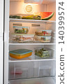 Organized Refrigerator with Healthy Meal Prep Containers and Fresh Food 140399574