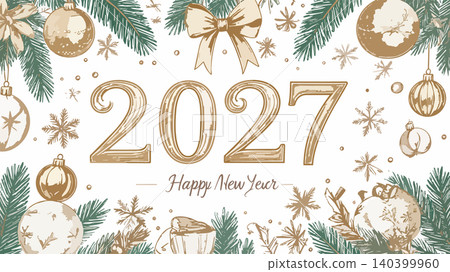 Happy new year 2027 festive greeting card design 140399960
