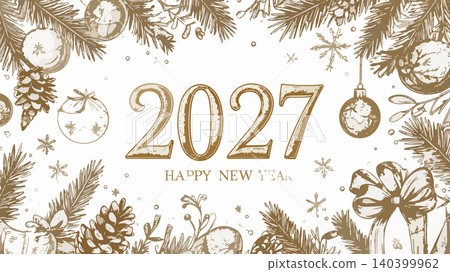Happy new year 2027 vintage winter holiday greeting card Happy new year 2027 vintage winter holiday greeting card 140399962